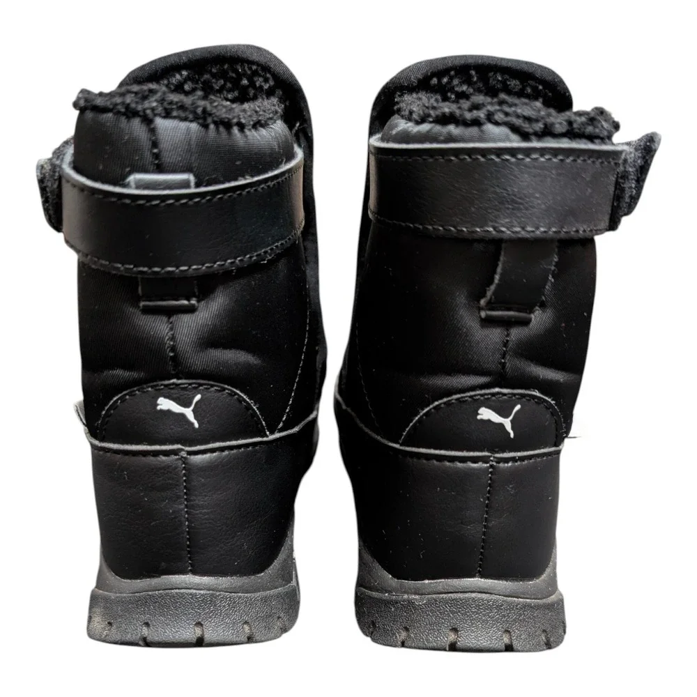 Puma‎ Nieve WTR AC Black Snow Boots Faux Fur Lined Winter Shoes Size Kids 10C